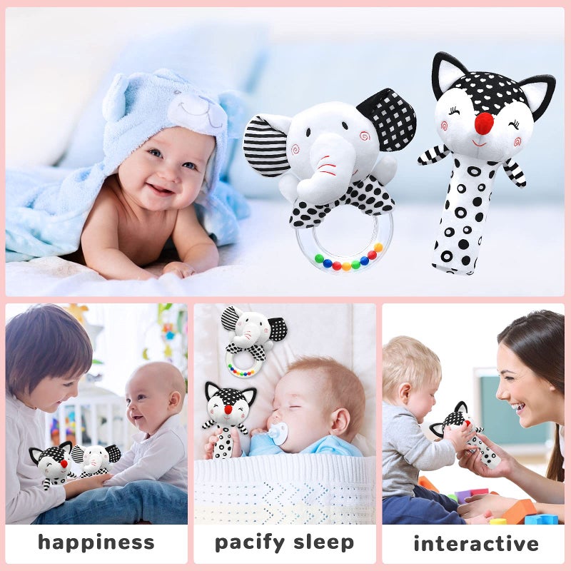 XIXILAND Baby Rattles 0-6 Months Newborn Toys Infant Toys 0-6 Months Rattles for Babies 0-6 Months Baby Toys 0-6 Months  Black and White High Contrast Baby Toys for Newborn 0 3 6 9 12 Months Girls Boys - Image 3